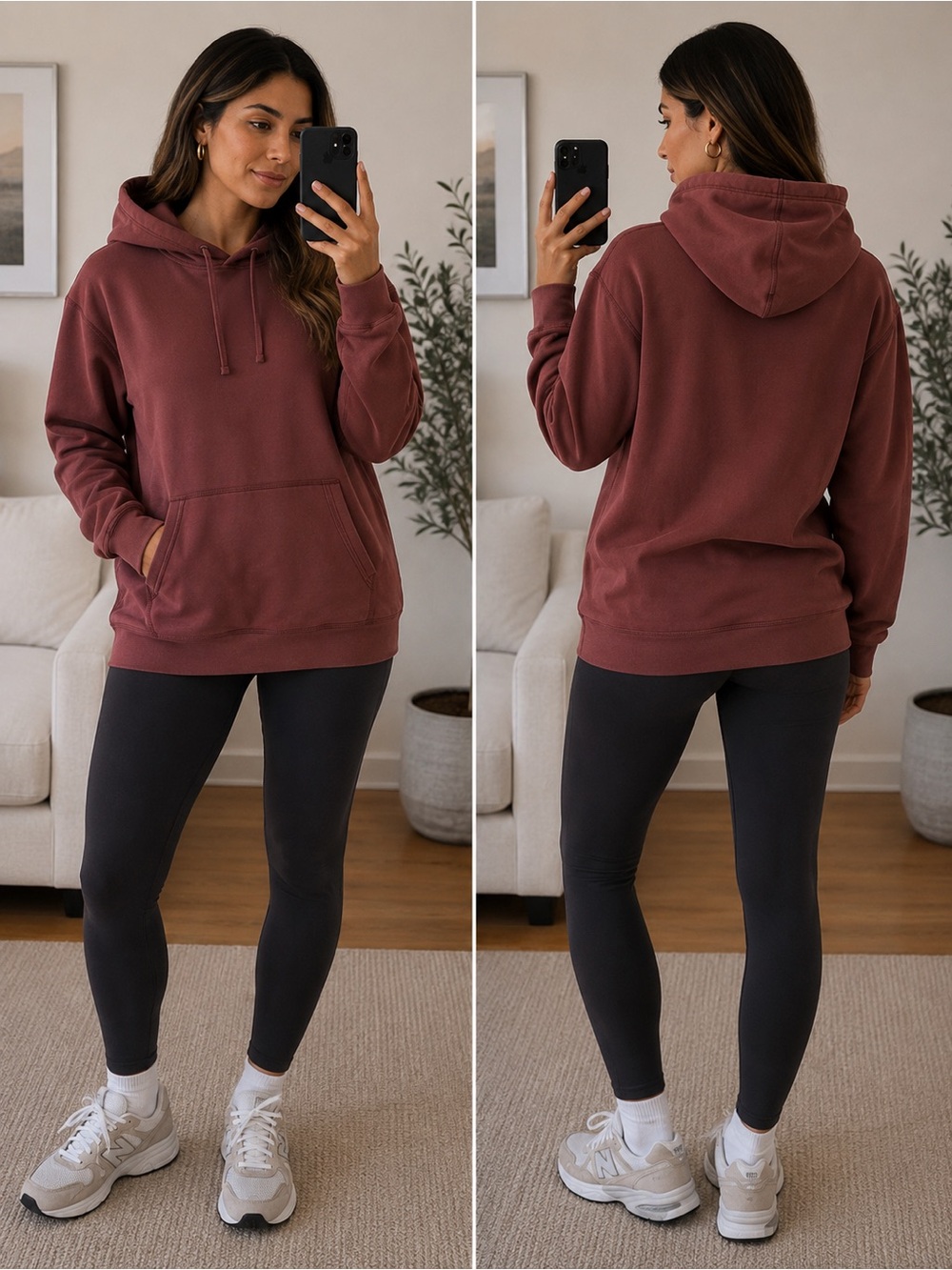 Reigning Champ Rust Red Hooded Crewneck Pullover
